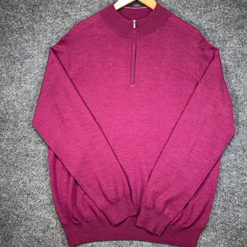 Peter Millar Merino Wool Lyocell Quarter Zip Pullover Mens L Burgundy Sweater